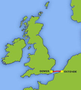 Mapa trasy Ostende - Dover