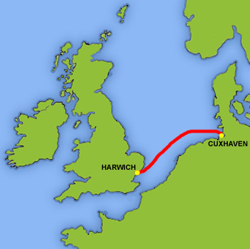 Mapa trasy Hamburg - Harwich