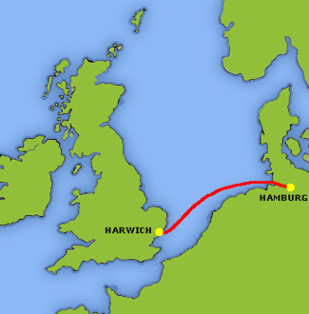 Mapa trasy Hamburg - Harwich