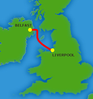 Mapa trasy Belfast - Liverpool