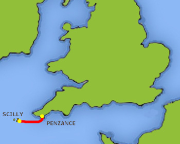 Mapa trasy Penzance - Scilly
