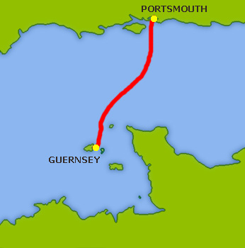 Mapa trasy Guernsey - Portsmouth