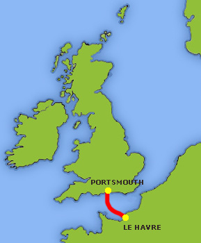 Mapa trasy Le Havre- Portsmouth