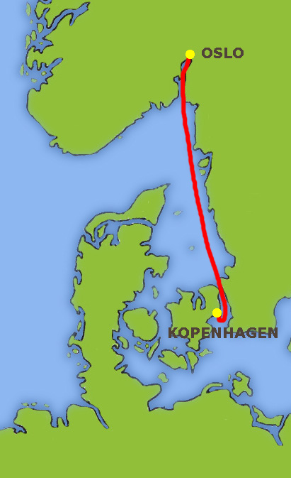 Mapa trasy Oslo - Kopenhagen