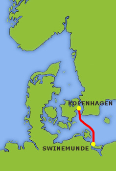 Mapa trasy Swinemünde - Kopenhagen