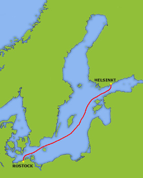 Mapa trasy Rostock - Helsinki