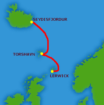 Mapa trasy Lerwick - Seydisfjördur