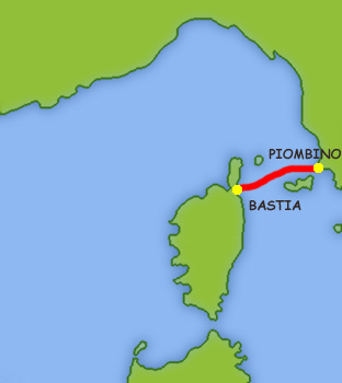 Mapa trasy Piombino - Bastia