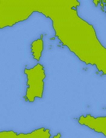 Mapa Korsiky a okolních přístavů