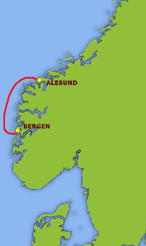 Mapa trasy Bergen - Alesund