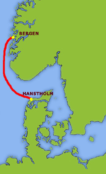 Mapa trasy Hanstholm - Bergen