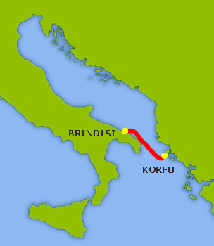 Mapa trasy Brindisi-Korfu