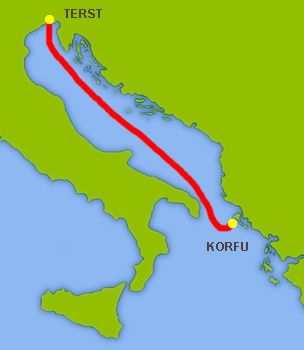 Mapa trasy Terst - Korfu
