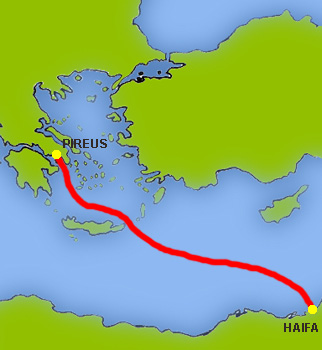 Mapa trasy Haifa - Pireus