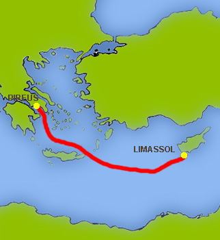 Mapa trasy Limassol - Pireus