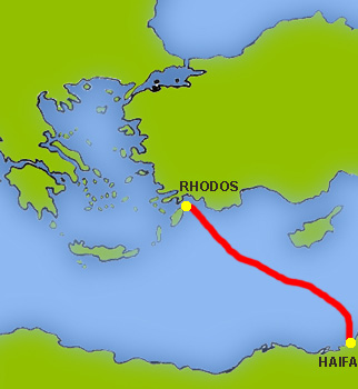 Mapa trasy Haifa - Rhodos