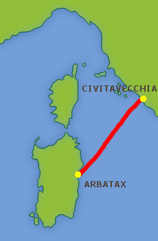 Mapa trasy Civitavecchia - Arbatax