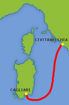 Mapa trasy Civitavecchia - Cagliari