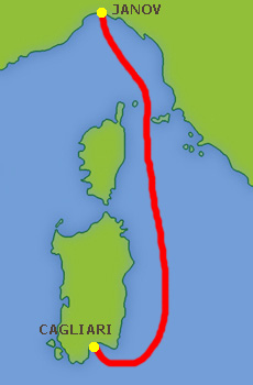 Mapa trasy Janov - Cagliari