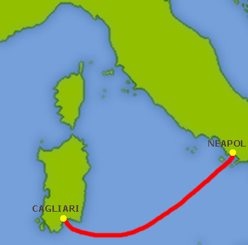 Mapa trasy Neapol - Cagliari