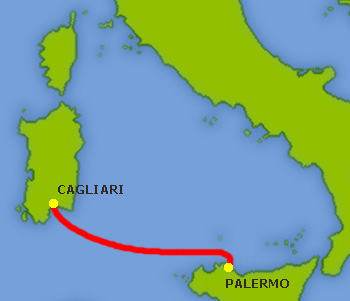 Mapa trasy Palermo - Cagliari
