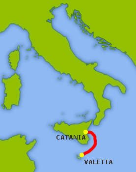 Mapa trasy Valetta - Catania