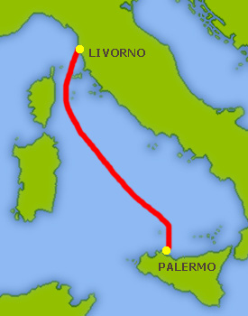 Mapa trasy Livorno - Palermo