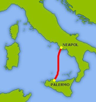 Mapa trasy Neapol - Palermo