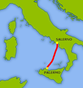 Mapa trasy Salerno - Palermo