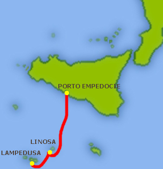 Mapa trasy Lampedusa - Porto Empedocie