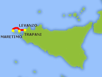 Mapa trasy Trapani - Egadské ostrovy