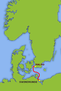 Mapa trasy Swinemünde - Malmö