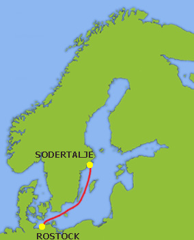 Mapa trasy Rostock - Södertälje