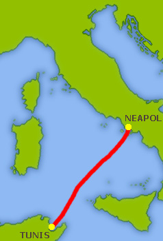Mapa trasy Neapol - Tunis